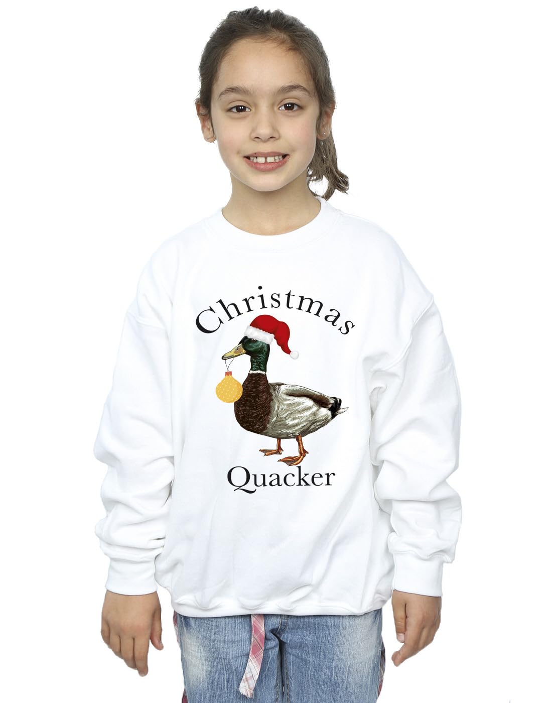 Absolute Cult Girls White Christmas Quacker Duck Sweatshirt 9-11 Years
