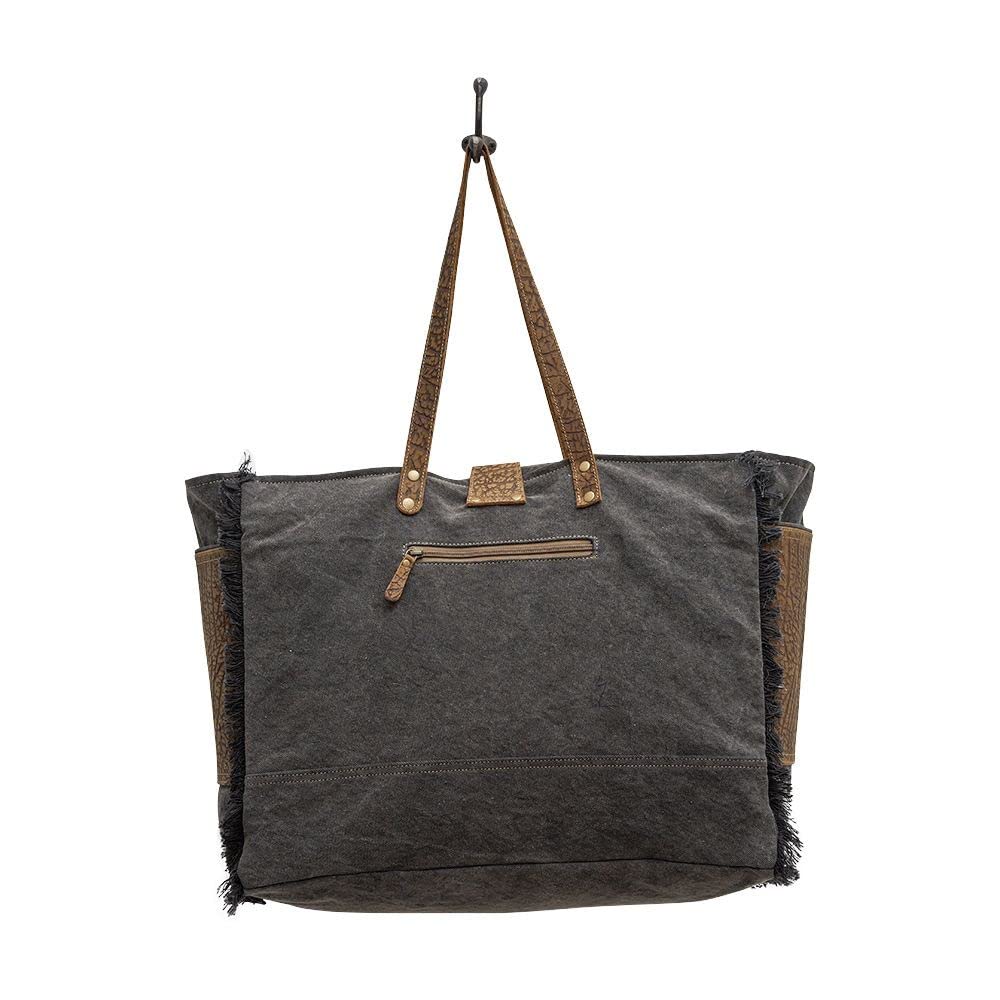Western Leder Weekender Tasche für Damen – Baumwolle & Upcyceltes Canvas Boho Schultertasche, Asche