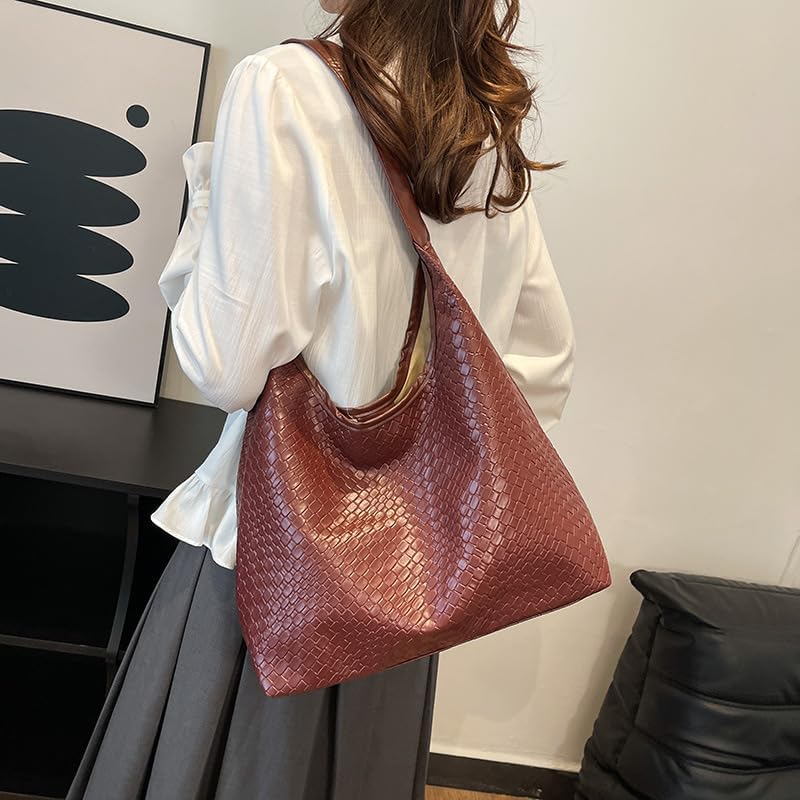 AriaNova Woven Leather Tote Bag for Women Top- Hobo Bags Large Capacity Soft Vegan Crossbody - Image 2