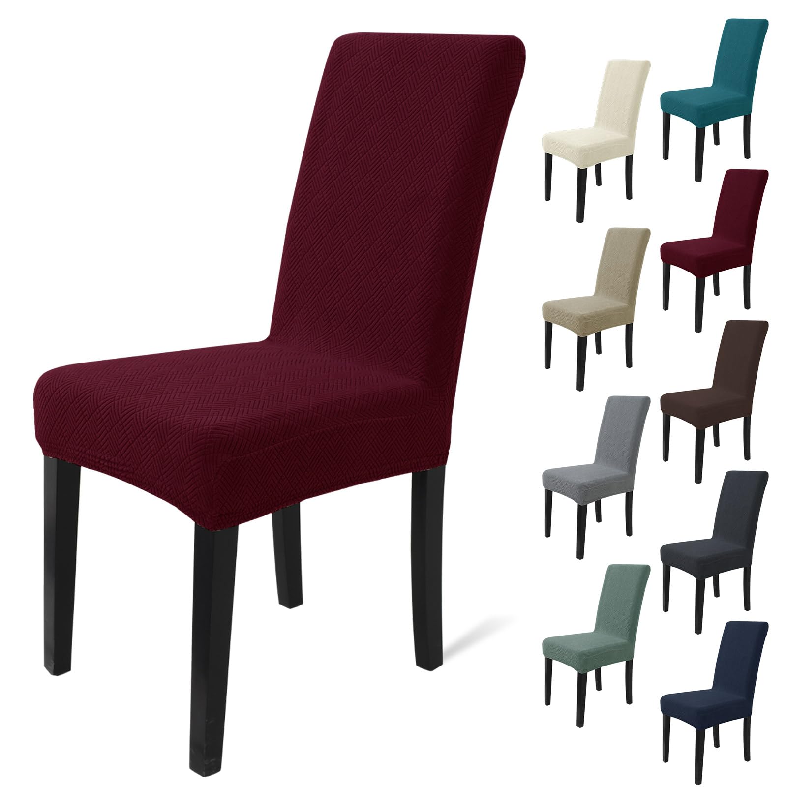 MAXIJIN Elastic Chair Cover With Back Set of 6, Kitchen Chair Covers, Universal Cat Anti-Scratch Chair Slipcovers for Dining Room (Wine Red, Pack of 6)