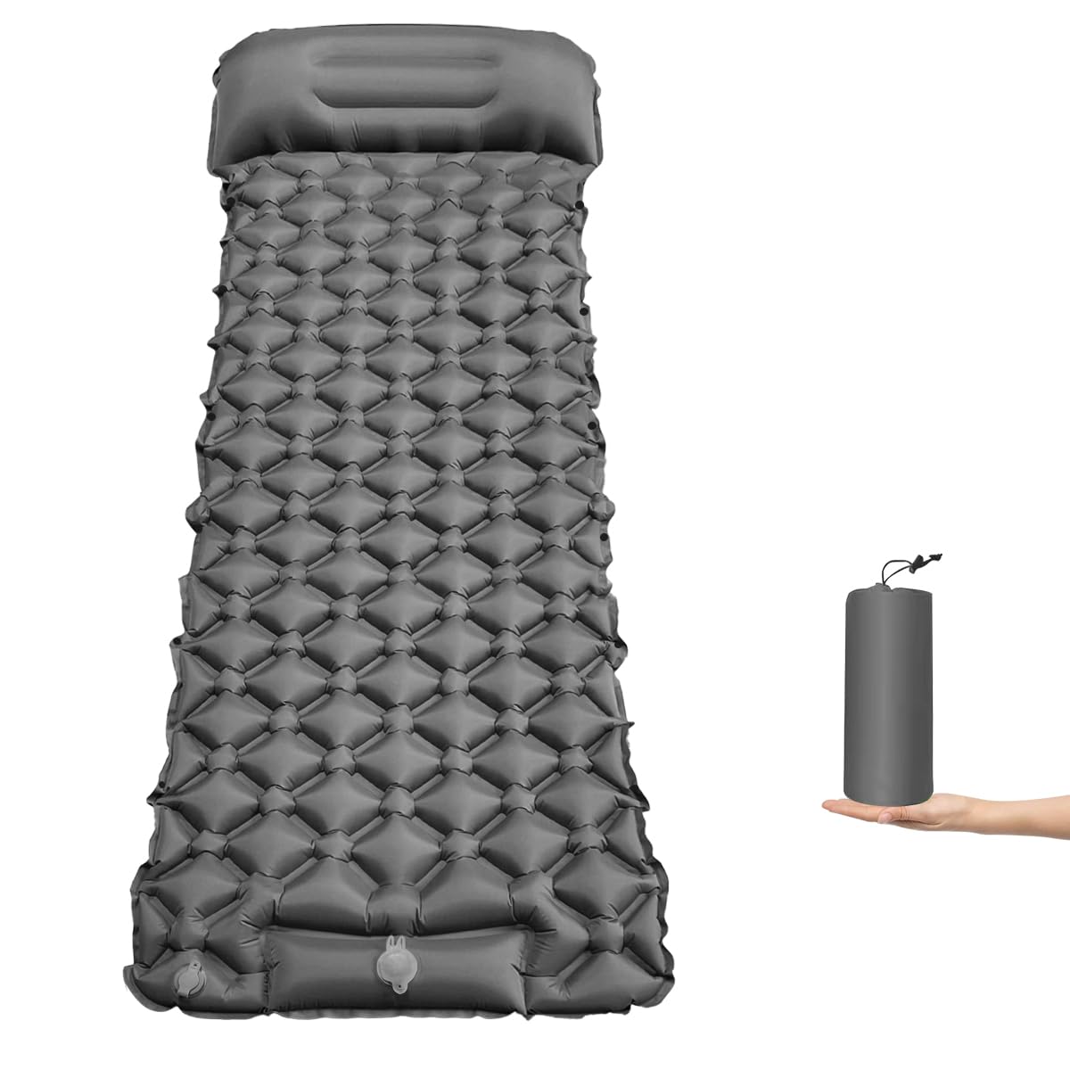YEHUARIS Camping Sleeping Pad, Ultralight Camping Mat with Pillow Built-in Foot Pump Inflatable Sleeping Pads Compact for Backpacking Hiking Traveling Tent Gray