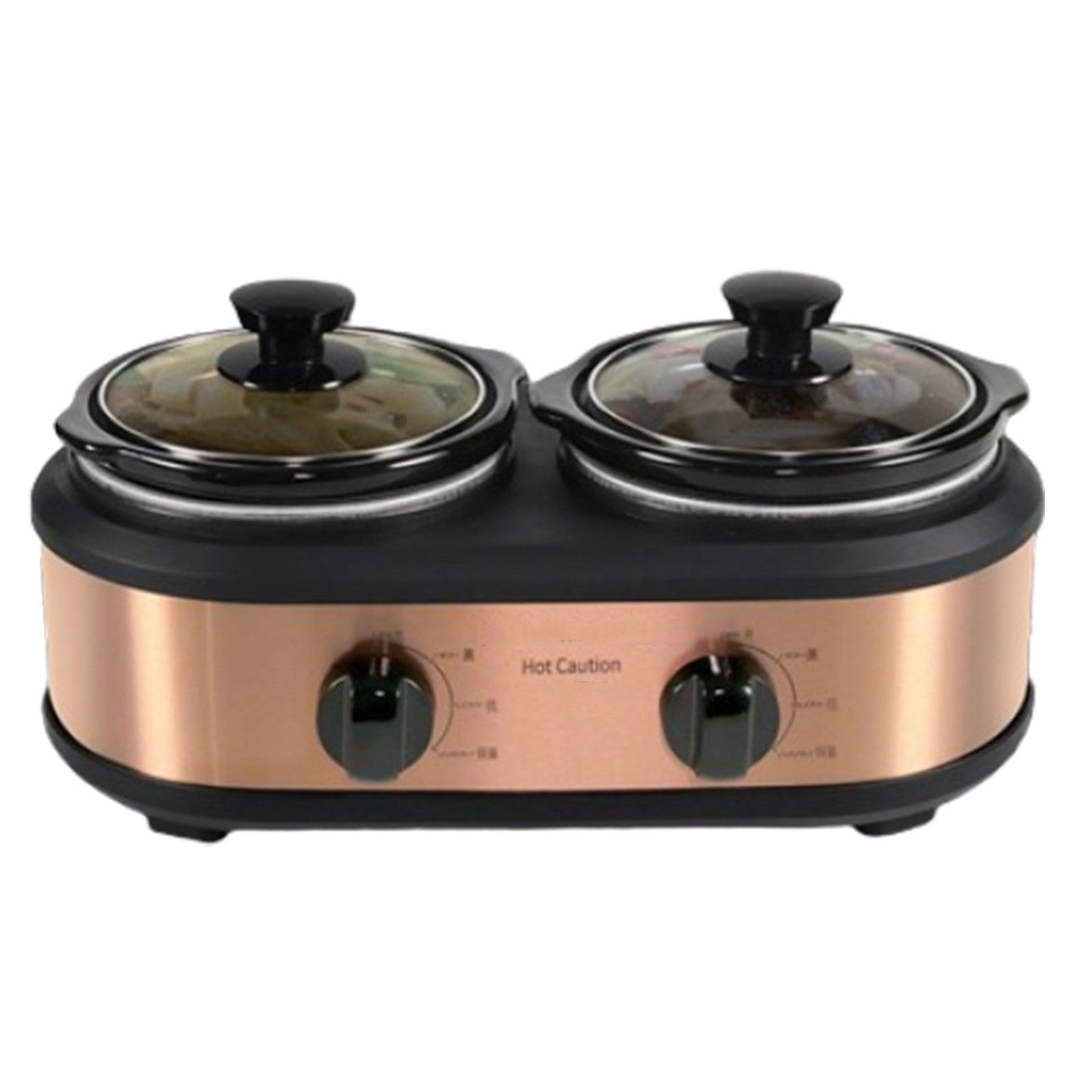 Olla de cobre retro de dos cabezales, olla de cocción lenta multifunción, automática, para cocinar sopas, gachas y sopas guisadas