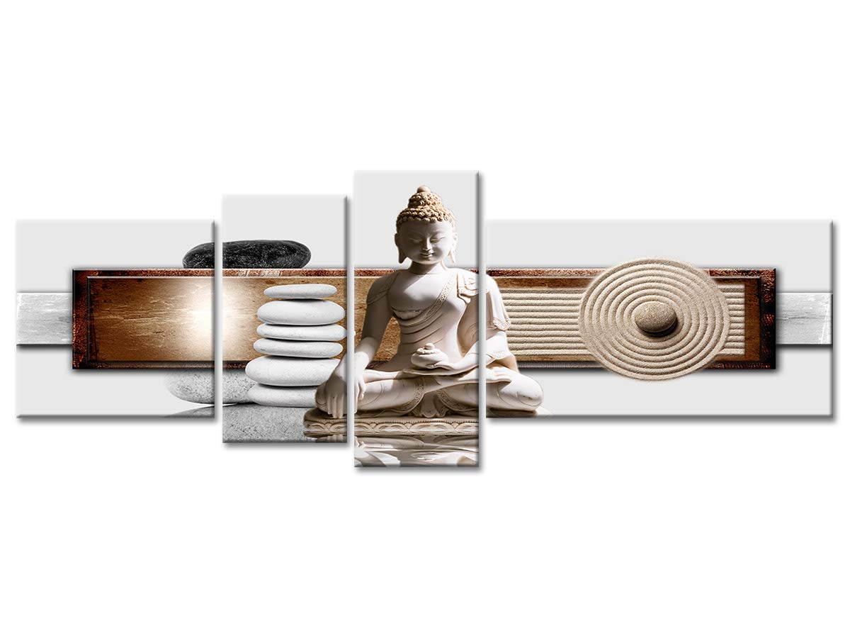 Tableau Zen Bouddha Impression Toile 160x60 Cm - Décoration Murale Marron Fabrication Française