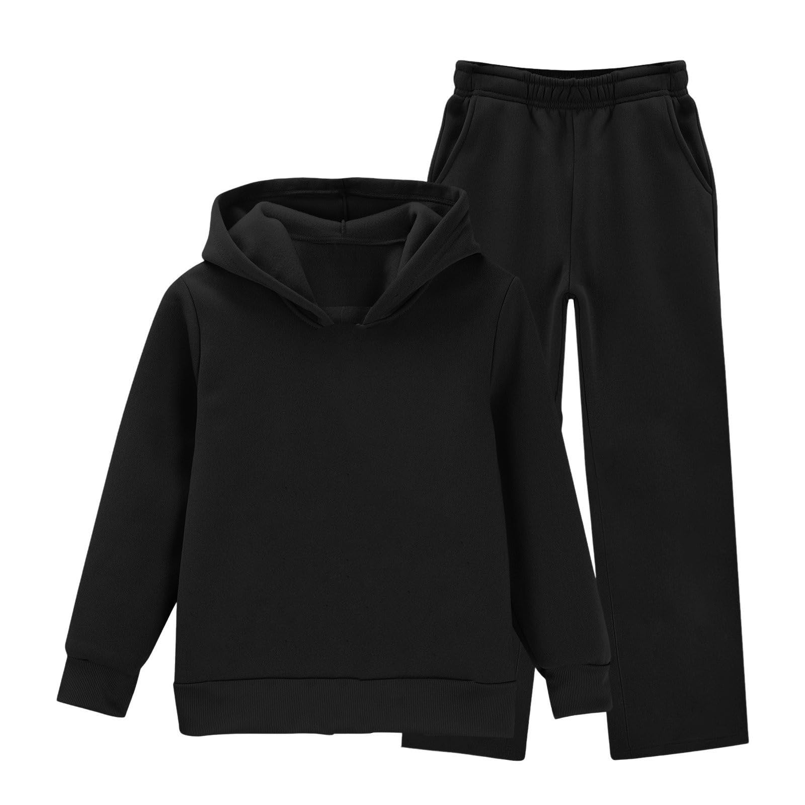 Conjunto de 2 piezas con capucha y pantalones deportivos para niñas, color negro, 15-16 años