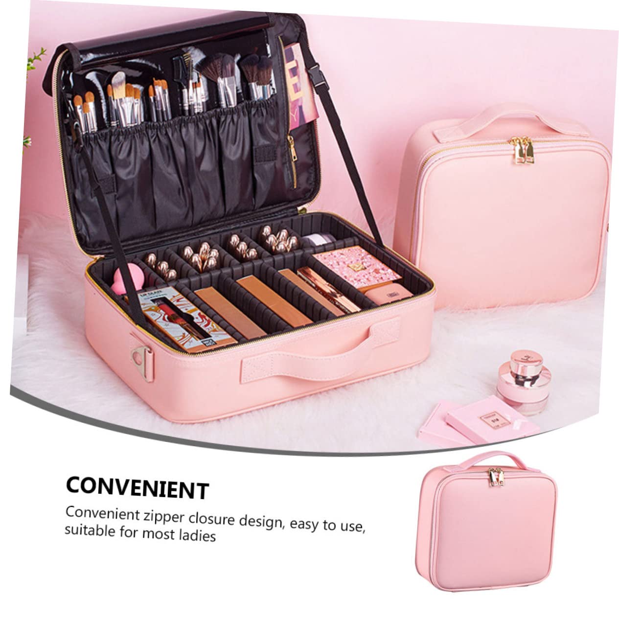 Trousse à Cosmétiques Grosse Capacité en Pu avec Compartiments Réglables