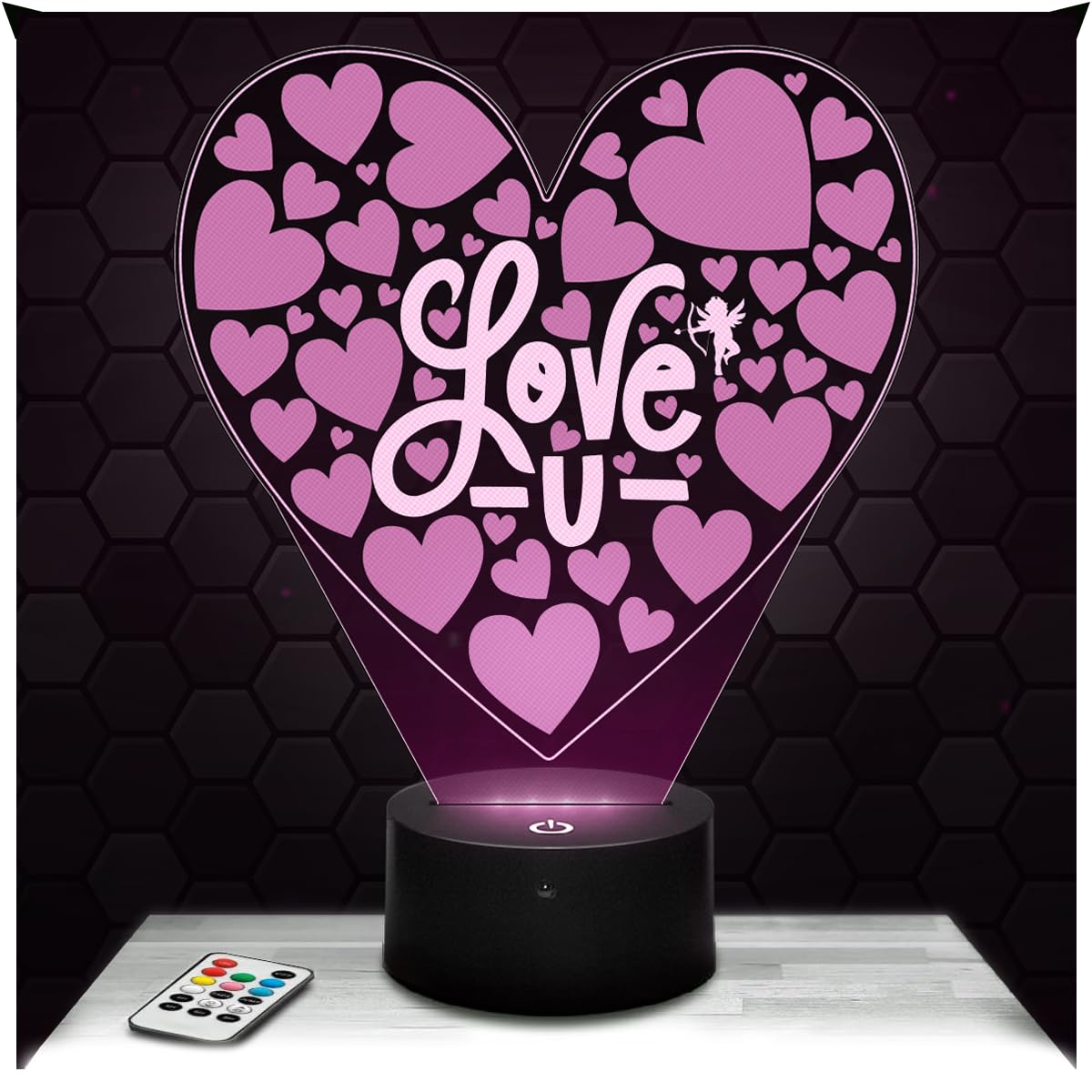 Lampephoto.fr - Lampe 3D Coeur Saint-Valentin Cadeau Coeur/Saint Valentin Amour Romantisme Passion, Veilleuse Tactile Led, Effet Hologramme 3D, Idée Cadeau Noël Anniversaire Garçon ou Fille