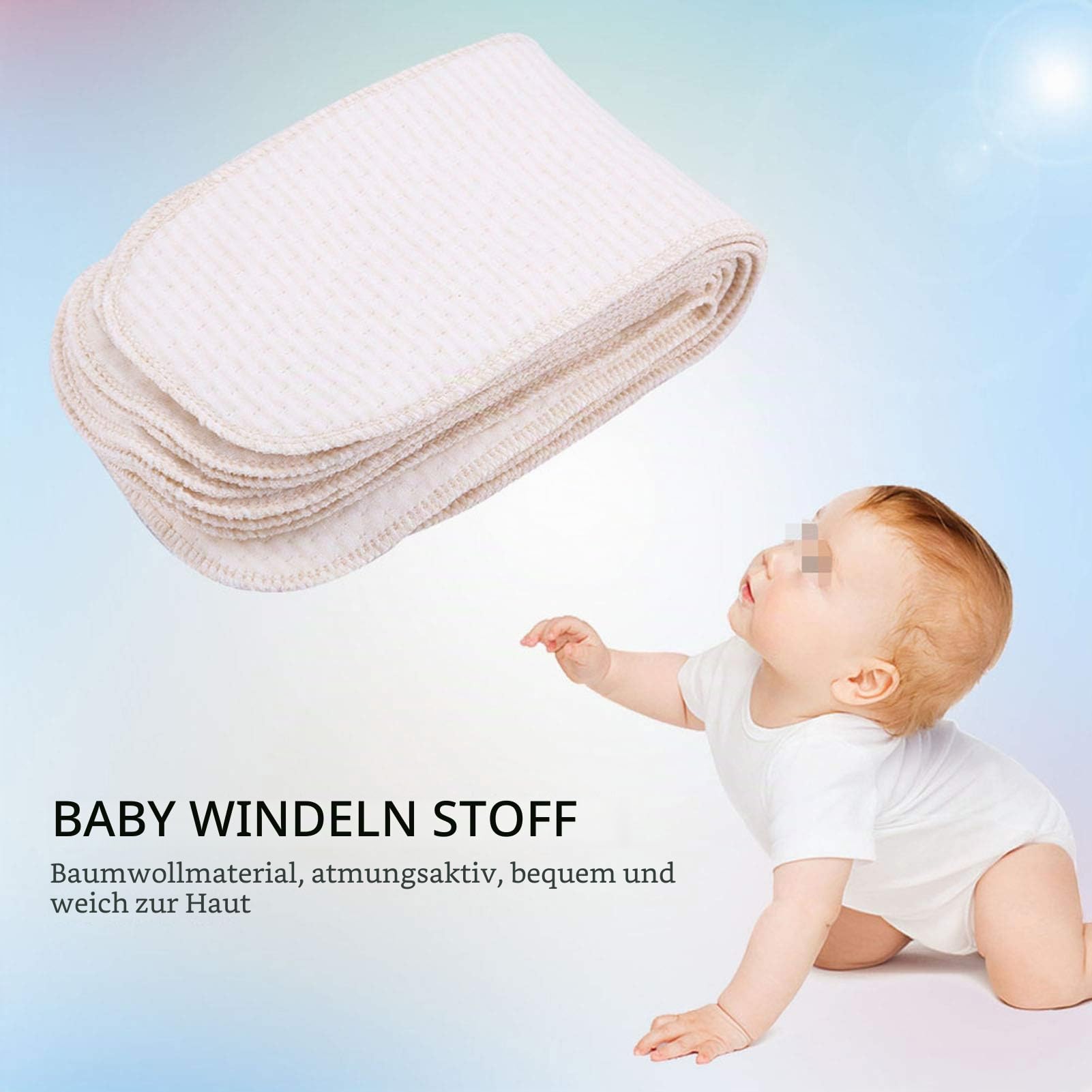 10 Stück Baby-Stoffwindeln aus Baumwolle, Wiederverwendbare Waschbare Einlagewindel, Waschbare Stoffwindeln für Neugeborene für den Sommer
