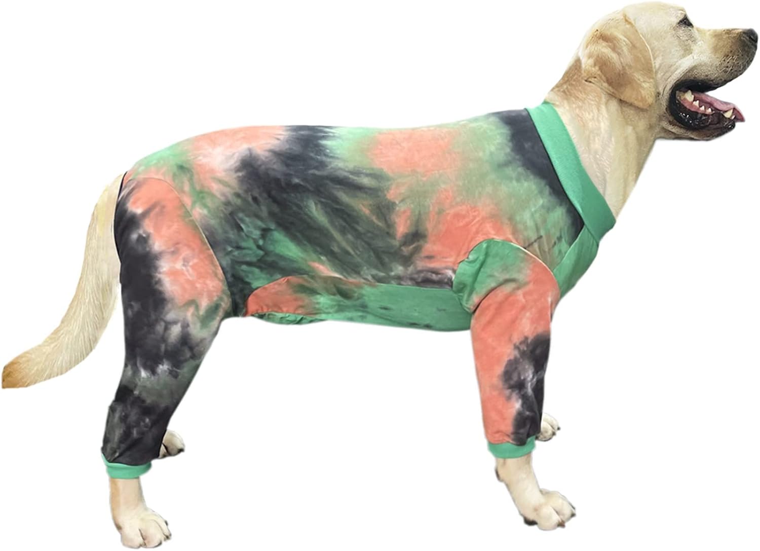 Dog Pajamas for Large Dogs Cotton Tie dye Pet Clothes Dog Onesie Jumpsuit Pet Sleeper Shirts Full Coverage Dog pjs (XXL, GreenOrange)