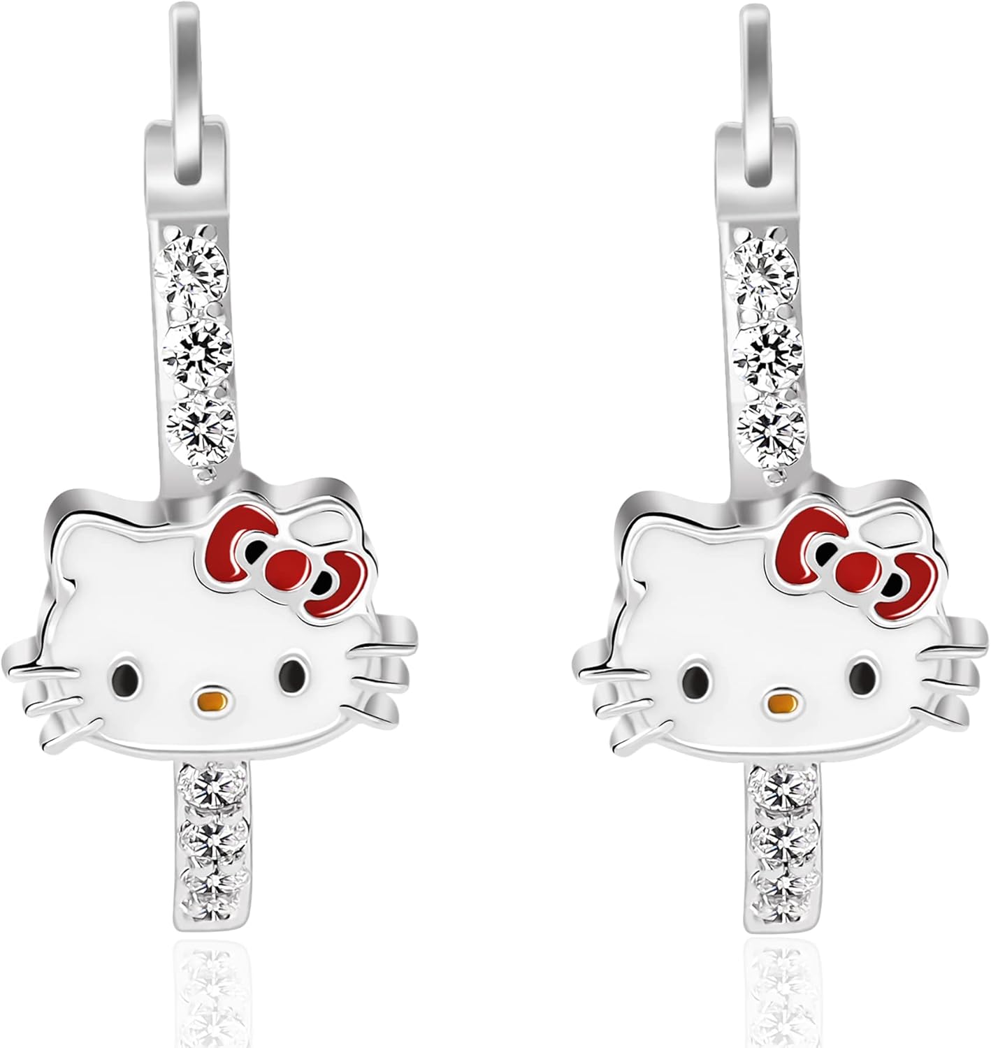 Sanrio Hello Kitty Womens Hoop Earrings - Cubic Zirconia and Enamel Plated Hello Kitty Earrings Officially Licensed - Image 4