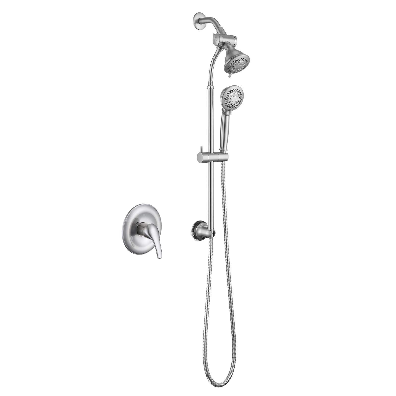 HOMELODY Shower Faucet Set with Valve Brusehd Nickel Dual Shower Heads System, 5 Functions 2-in-1 Shower Combo with Liftable Handheld Shower, 60" Stainless Steel Hose & 4+4 inch Shower Area