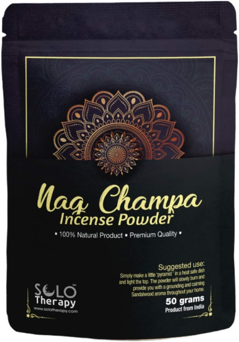Solo Therapy Nag Champa Incense Powder 50 Grams, Premium Quality, 100% Natural, Sacred Space, Natural Incense, Loose Incense, Product from India, Packaged in The USA (Nag Champa Incense Powder)