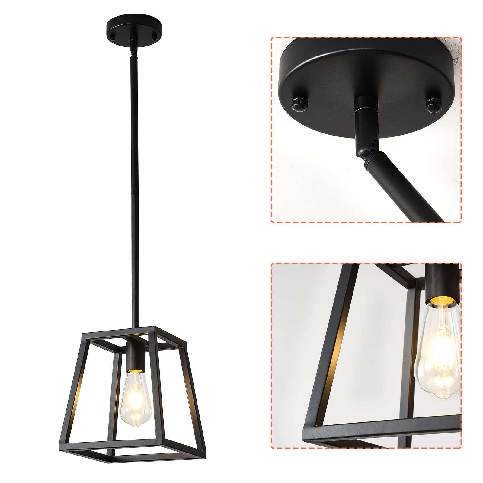 Lámpara colgante negra, mini candelabros rectangulares, iluminación colgante para isla de cocina, sala de estar, 1 luz colgante industrial para isla de cocina 7