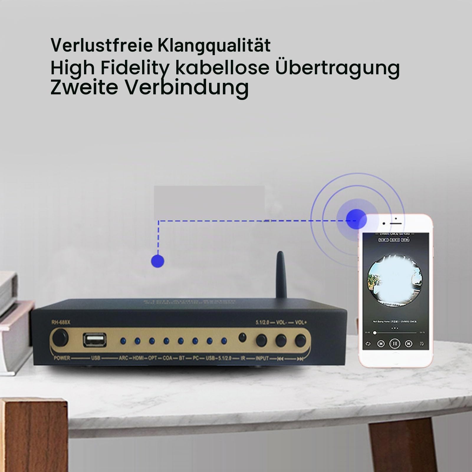 5.1-Kanal-Sound-Decoder, Digitale AC3 DTS LPCM HDCD PCM-Dekodierung, Unterstützt 4K HD Multimedia Interface 2.0b mit 5.0 USB-Wiedergabe, für Heimkino 360 PC Auto (EU-Stecker)