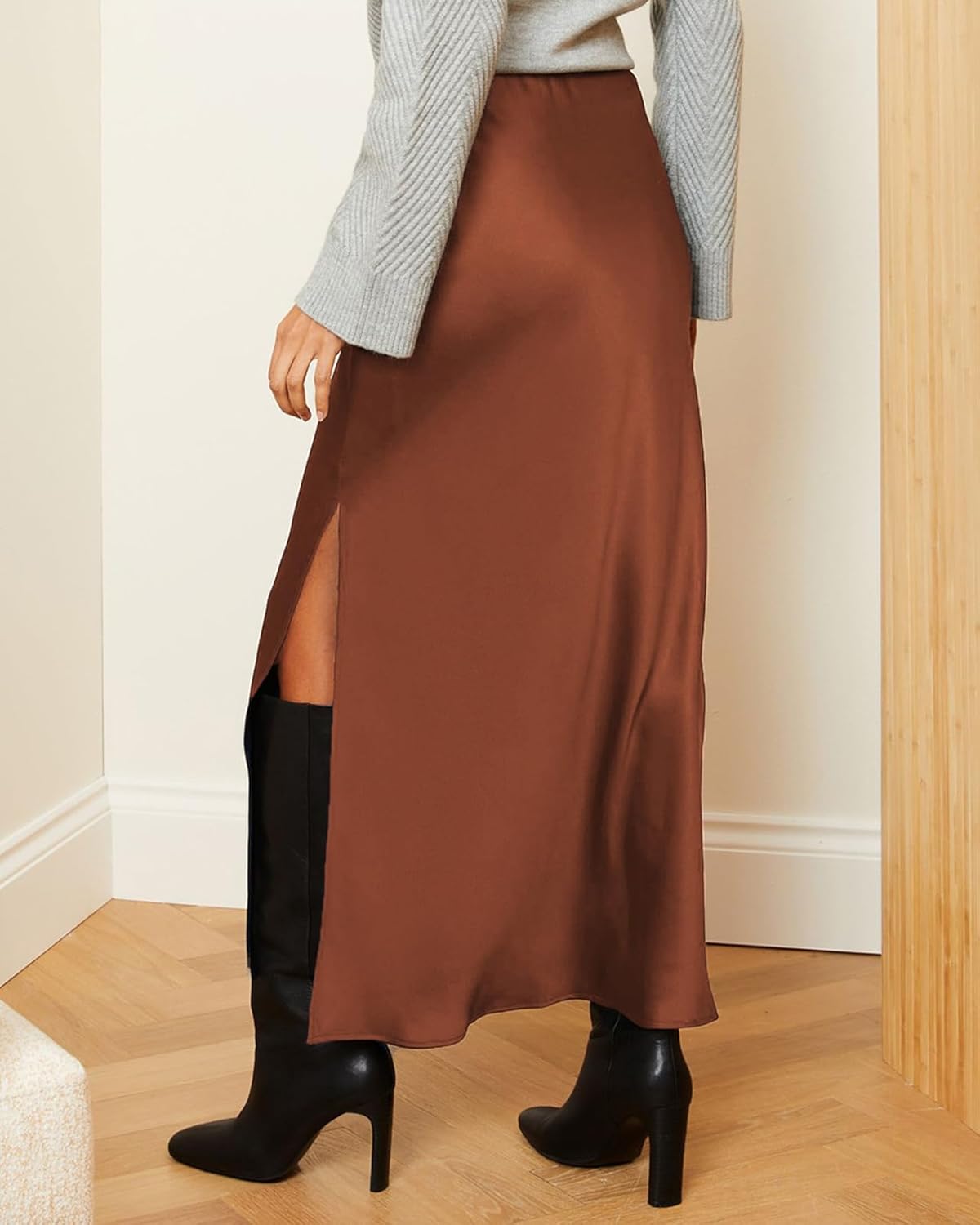 Women's 2026 Summer Satin Maxi Skirts High Waisted Spring Silk Casual A-Line Cocktail Party Long Skirt - Image 3