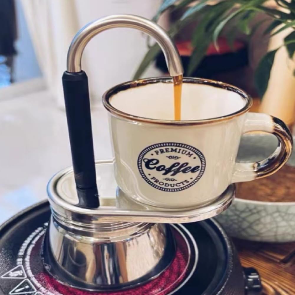Tyenaza Cafetera Moka de un Solo Pico, Cafetera Italiana Clásica de 220 Ml, Mini Cafetera Espresso para Estufa, Juego de Moka de café DIY, con Copa, para Fiestas Al Aire Libre, Viajes(12,5 x 21 cm)