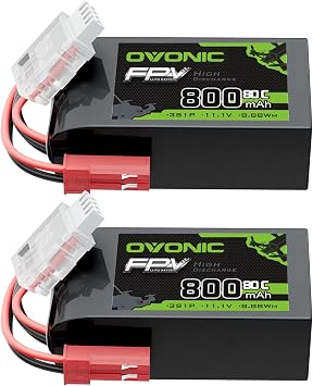 OVONIC 11.1V 80C 800mAh 3S Lipo Battery with JST Plug [1 Package Including 2 Batteries]