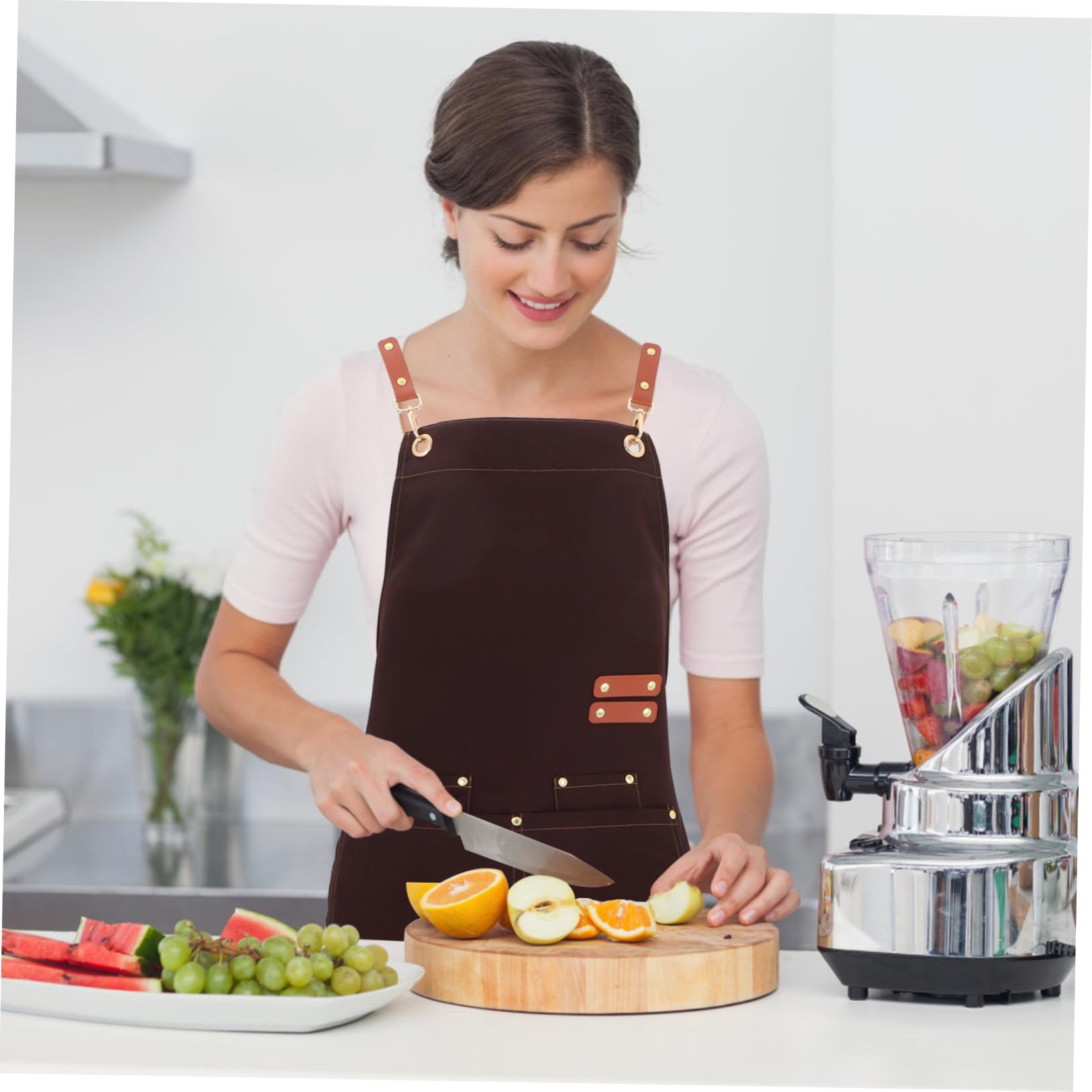 Delantal de Cocina para Mujer y Hombre con 4 Bolsillos Grandes, Diseño Ajustable con Tirantes Cruzados y Limpieza Fácil para Fiestas y Barbacoa
