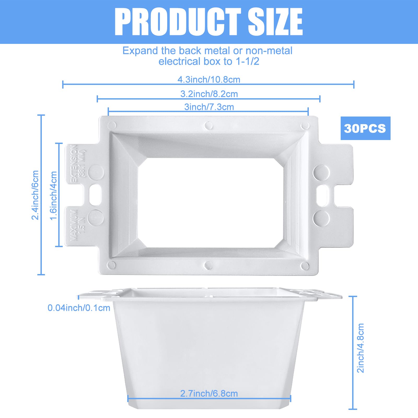 30 PCS BE1-2 Electrical Outlet Box Extenders with 60PCS Screws, (1-Gang) Electrical Power Single Gang Box Extender Electric Box Extender 1 Gang Power Switch Receptacles Accessories