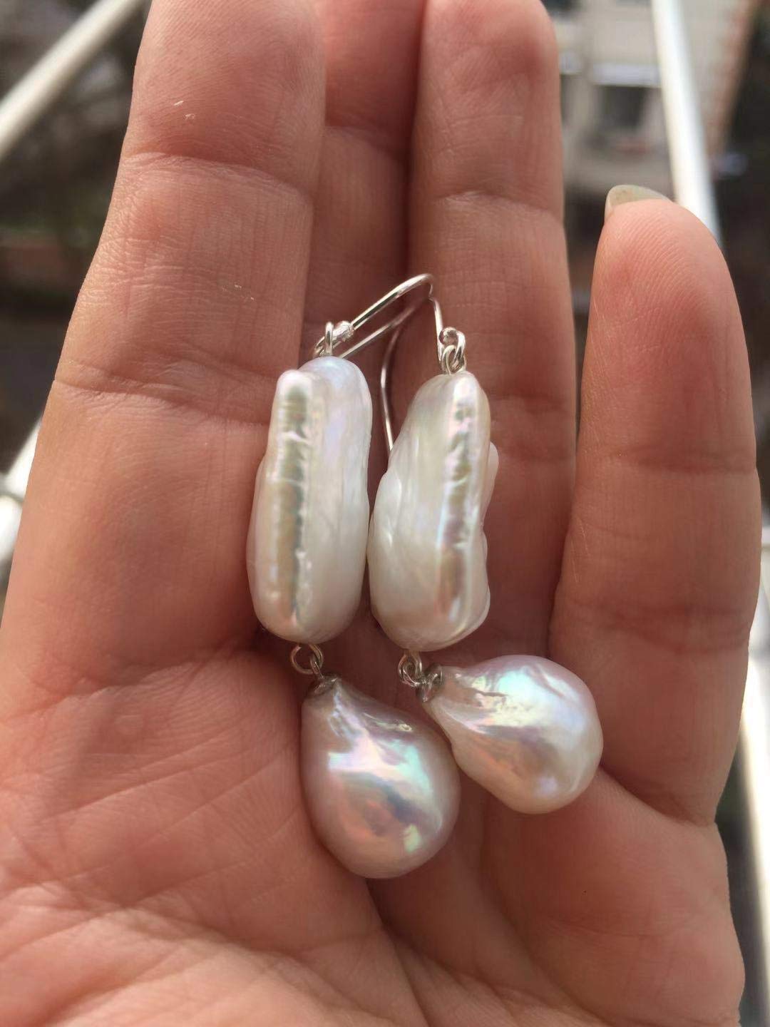 Pendientes de plata con perlas barrocas geométricas