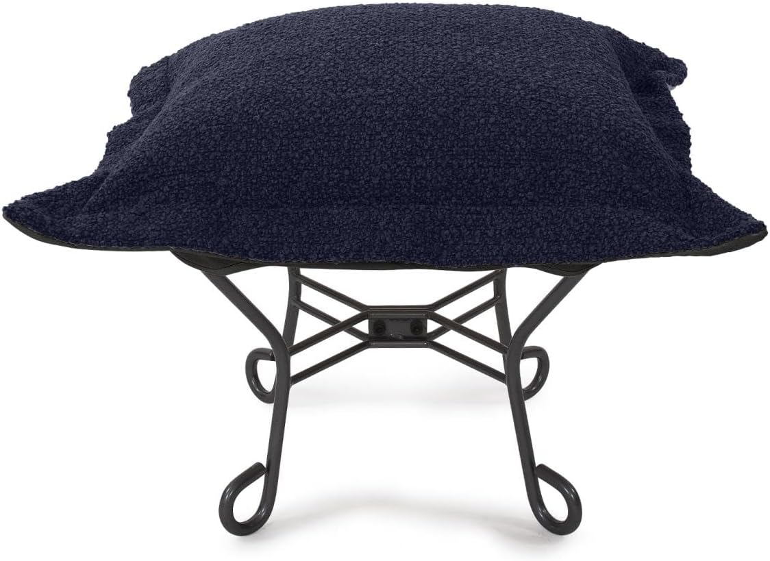 Howard Elliott Collection Scroll Puff Ottoman Titanium- Barbet Royal/Black