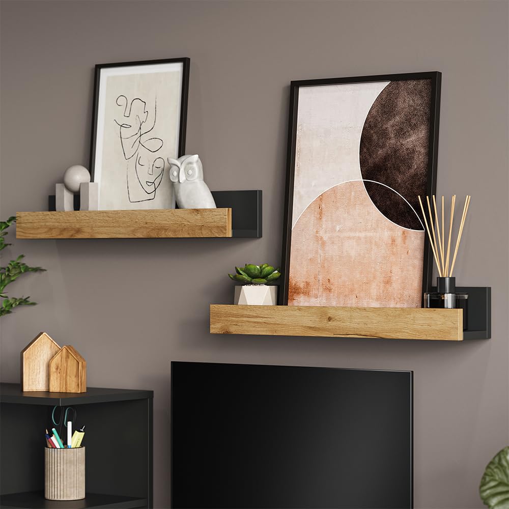 Vicco Estantería de Pared Tomy, Antracita/Roble Dorado, 60 x 10 cm Lote de 2, Apto para Montaje en Pared para Libros y decoración
