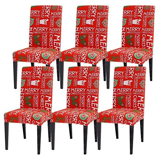 Callenbach 6Pcs Christmas Chair Covers Set of 6 for Dining Room Stretch Removable Christmas Table Decoration Seat Cover Slipcovers for Xmas Restaurant Holiday Festival Party Decor