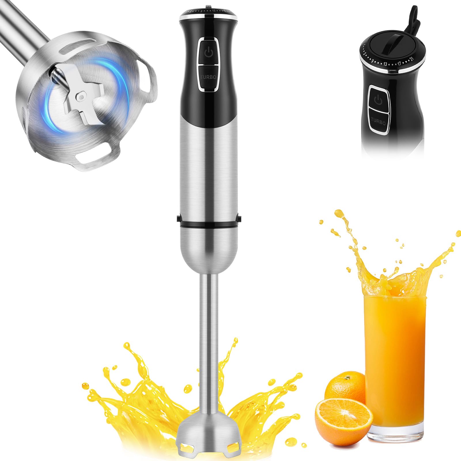 AXFEE Hand Blender, 1000W Immersion Stick Blender Handheld, 21 Speeds Hand blenders for kitchen, Stick blender with Stainless Steel Blade for Making Baby Food, Soups, Sauce - Black