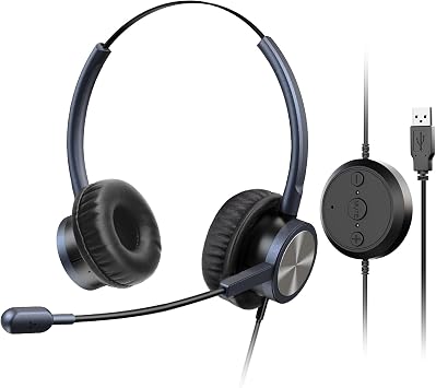 USB Headset with Noise Cancelling Microphone & Mic Mute, Stereo Computer Headphone for Call Center Office Business PC Softphone Calls Microsoft Teams Skype Chat, Clear Voice for Voice Recognition