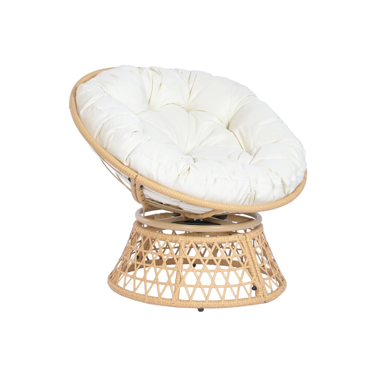 Sillon Ratan Sintetico Hierro 90x80x82 Giratorio, Marron Claro Blanco