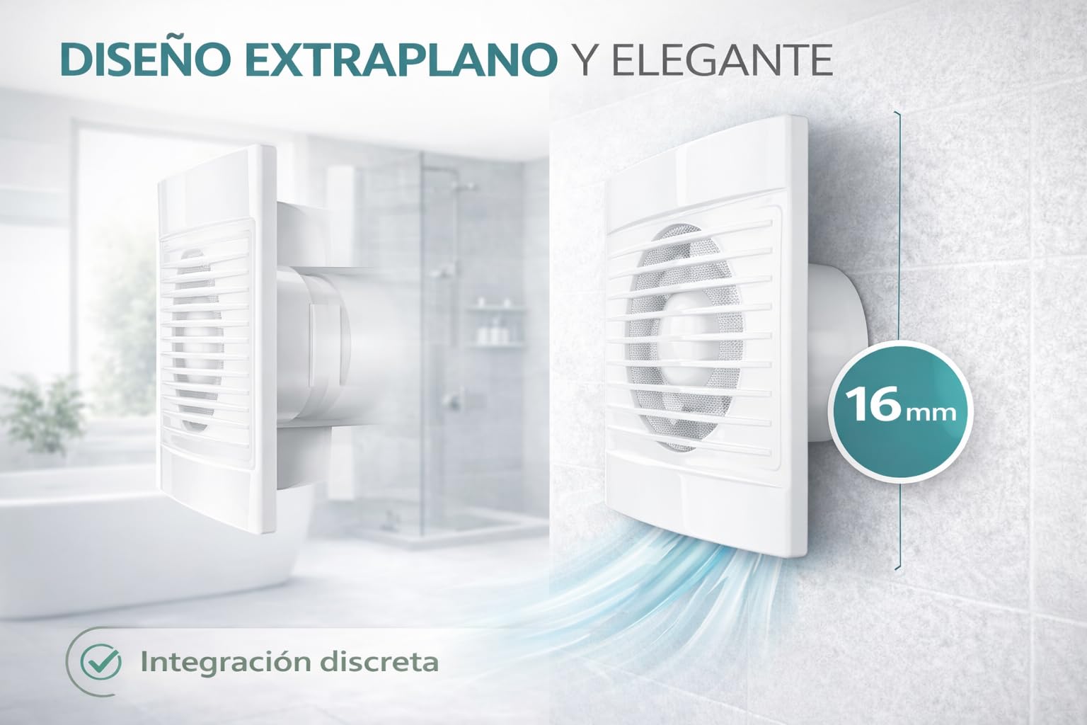RASMACOR | Extractor de aire Ventilador 15W A+ | Ultra silencioso (36db) | Bajo consumo (15W) | válvula anti mosquitera integrada | CAUDAL: 180 M3/H | Extraplano | Baño,techo,pared | EXT-001