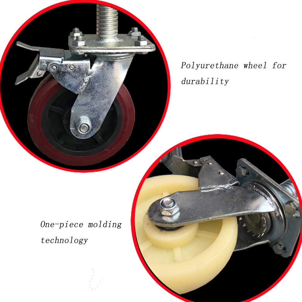 Ruote piroettanti con Freno per ponteggi mobili, Ruote girevoli per carichi Pesanti, Portata 400 kg, 6 Pollici (2 Pezzi), Rosso/Bianco, Diametro 150 mm