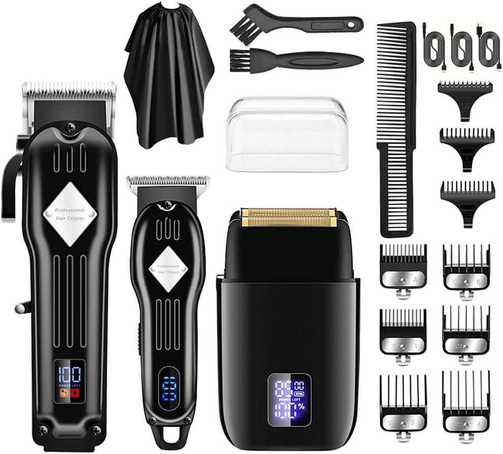 Roziapro Hair Clippers for Men Zero Gapped T-Blade Trimmer Rechargeable Foil Shavers Professional Hair Cutting Kit (Black)