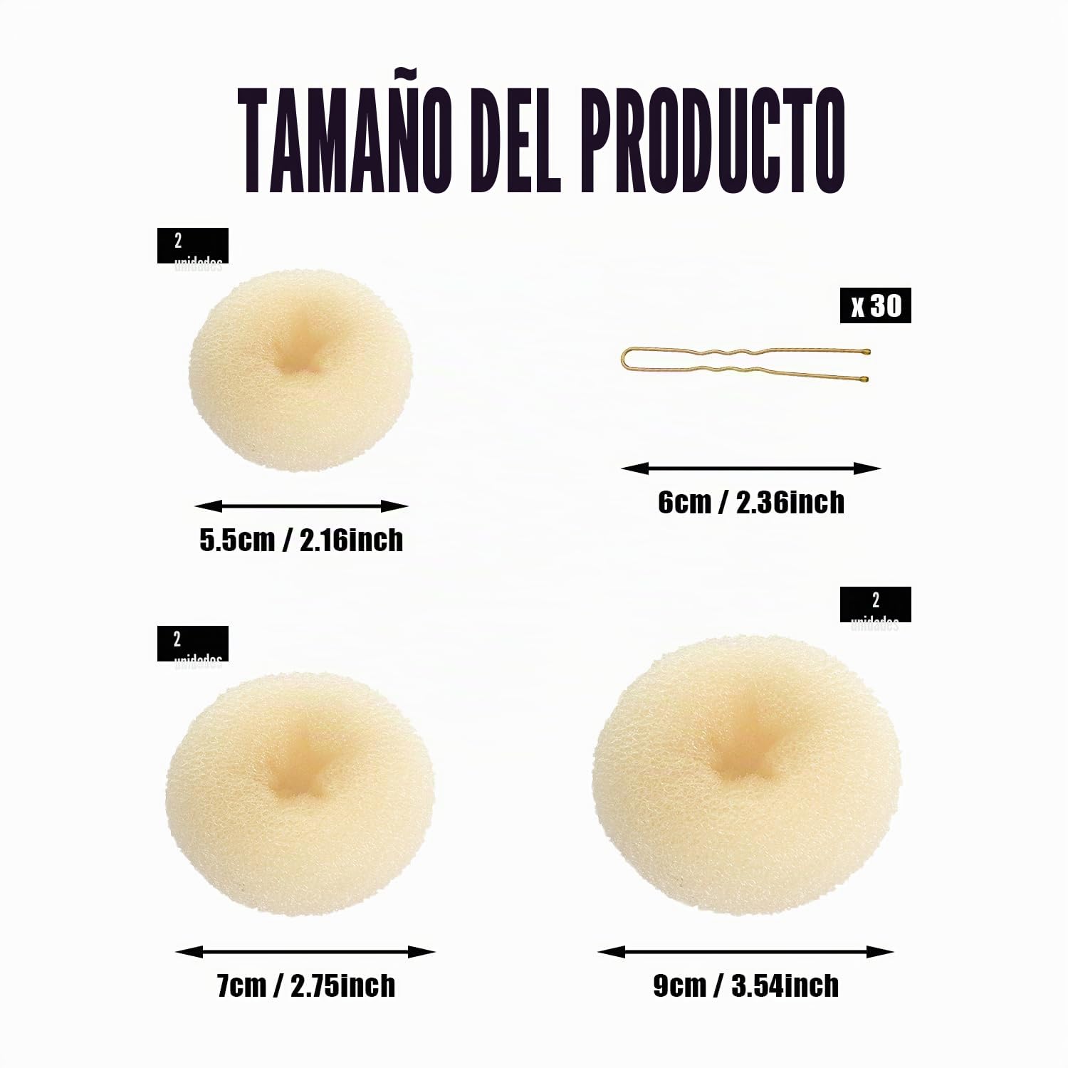 CORTNEY Donut Moño Kit, 6 Piezas Beige Donut Moño de Pelo, 30 Piezas de Horquillas Dorado en Forma de U, Accesorios de Peinado, para Mujeres Niñas, Bailarinas de Ballet para Hacer Moños
