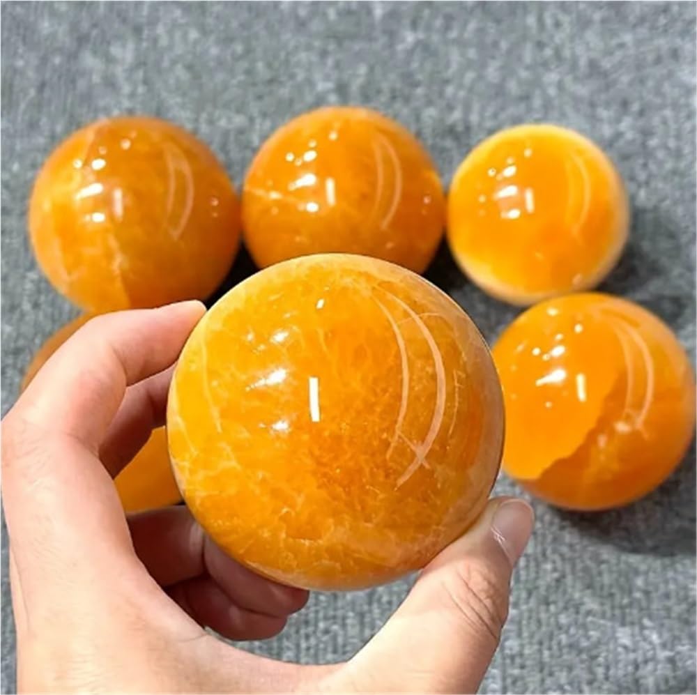 Adornos de esferas de circonita cúbica amarilla de cera de abejas pulida con cristal natural | Decoración de bolas de cristal amarillo pulidas a mano(7-8cm)