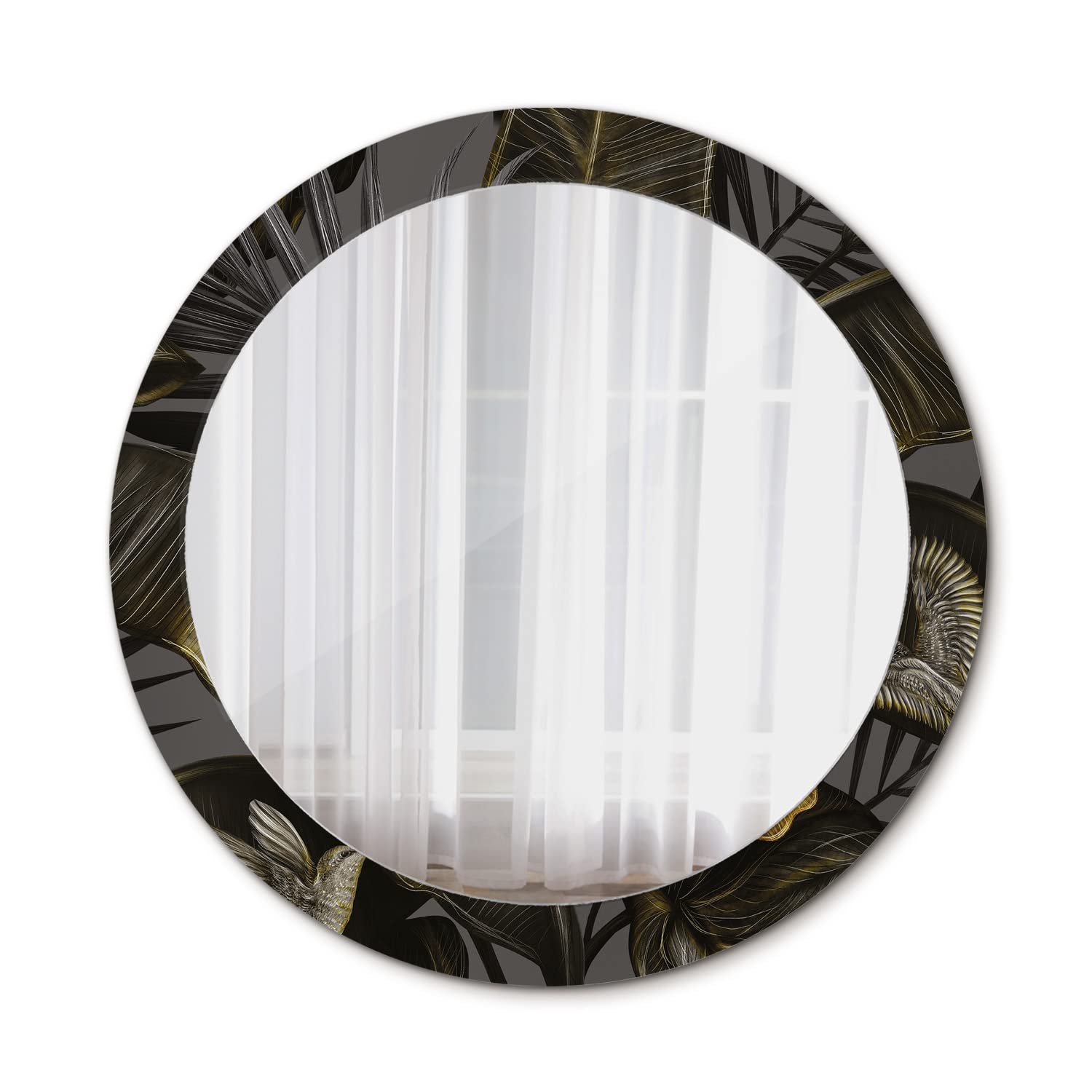Miroir Mural Rond Ø80 cm Tulup Motif Fleurs d'hibiscus en Verre pour Intérieur