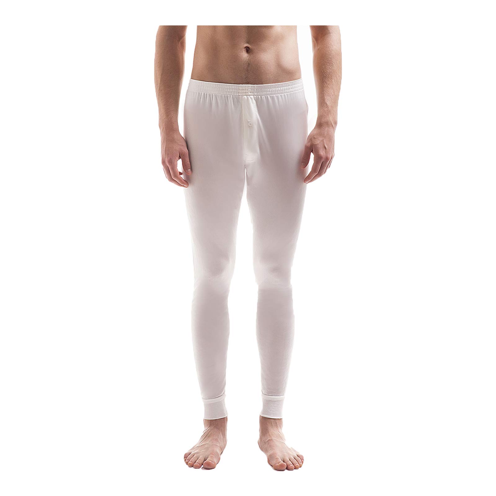 Jasmine Silk Mens Pure Silk Thermal Long Johns Ivory (Medium)