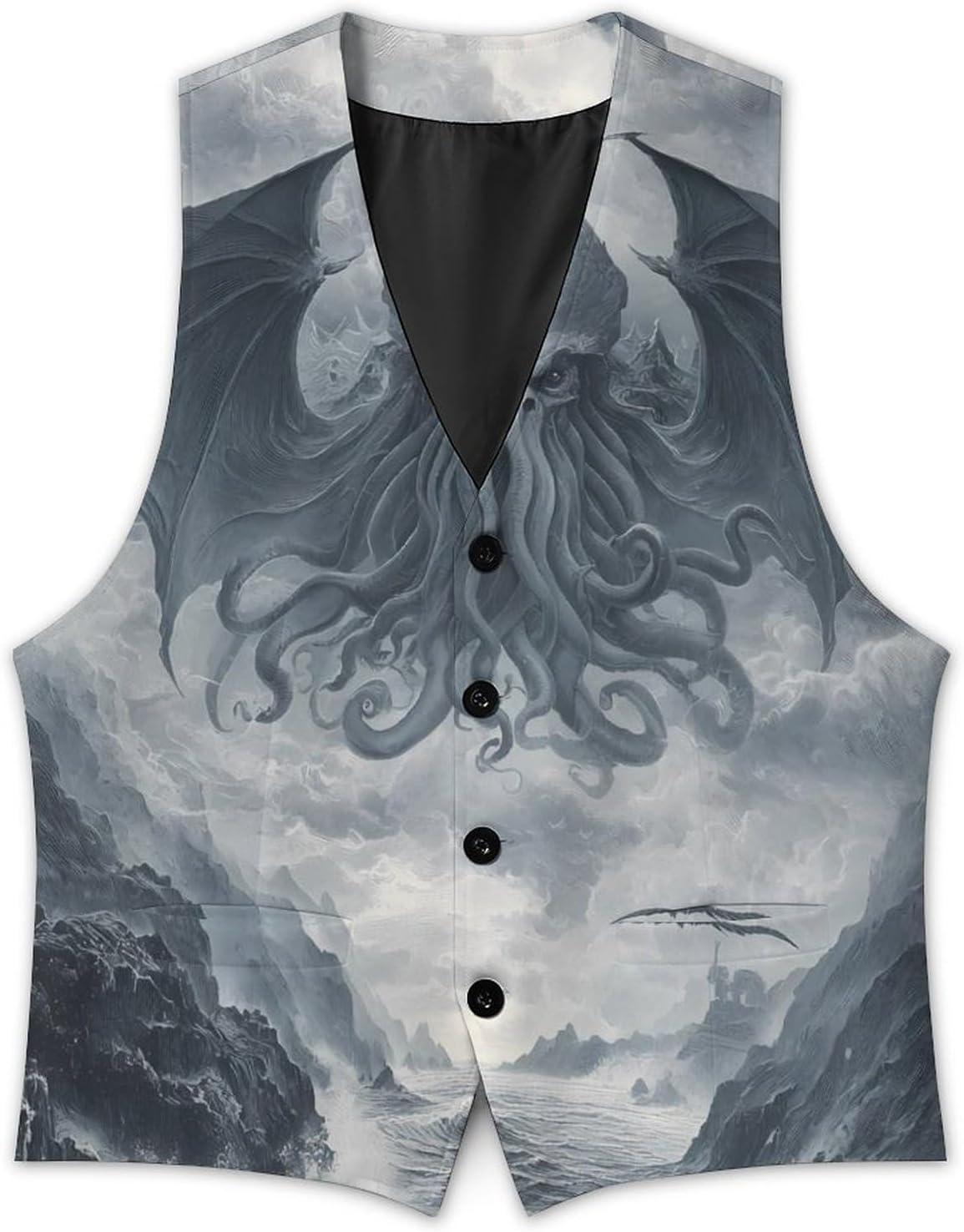 Dark Grim Octopus Monster Men's Formal Suit Vest Slim Waistcoat for Business Tuxedo Dress