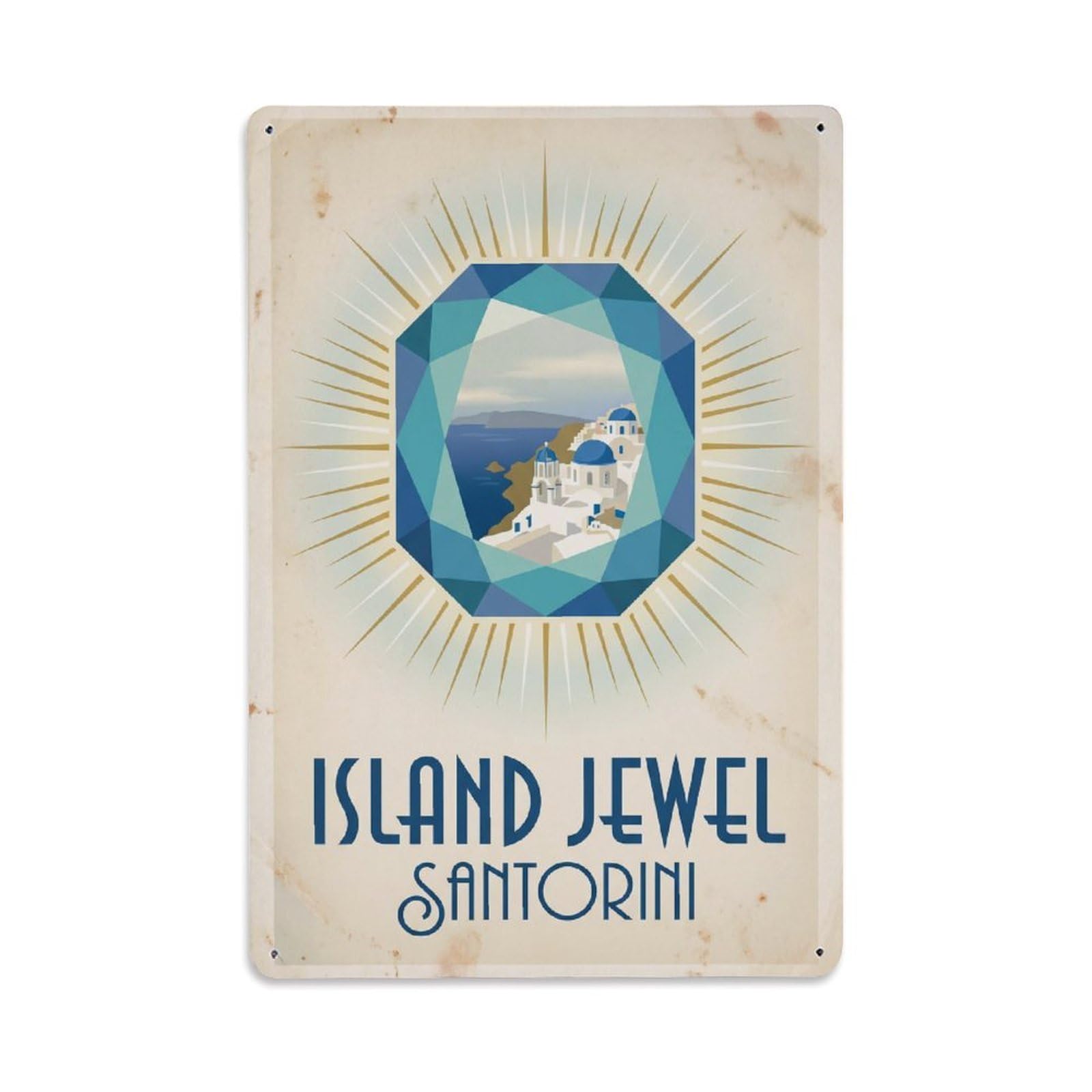Gead 8X12inch Style Vintage Travel Santorini Island Jewel Metal Tin Sign