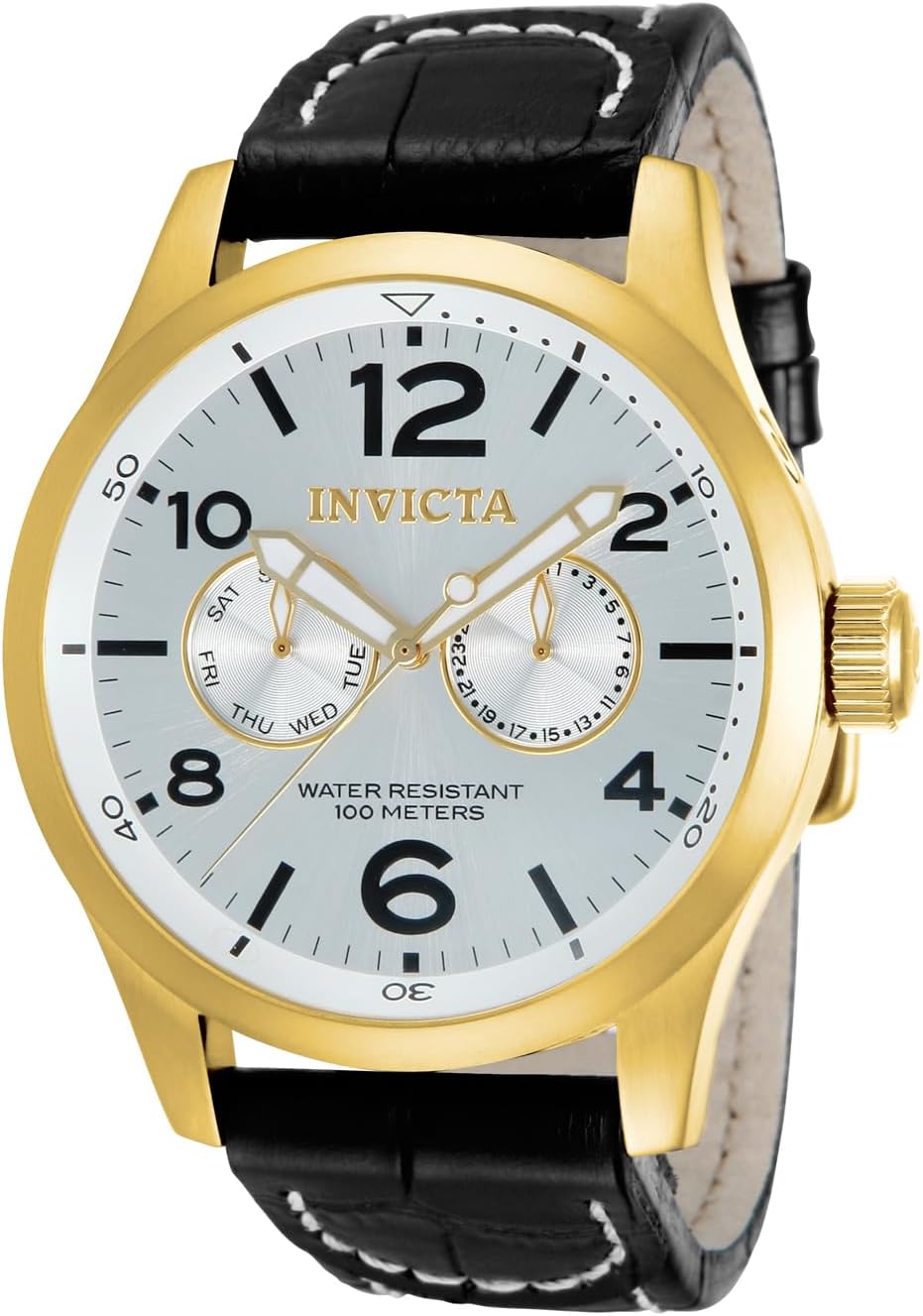 Invicta Men's 12172 Specialty Military Silver Dial Black Leather Watch