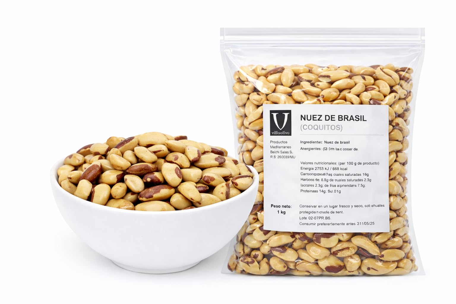 Villaolivo – Nueces de Brasil (Coquitos) 1 kg o 2 kg | Fruto Seco Natural | Alto Valor Nutricional | Ideal para Cocina y Snack Saludable (2 kg)