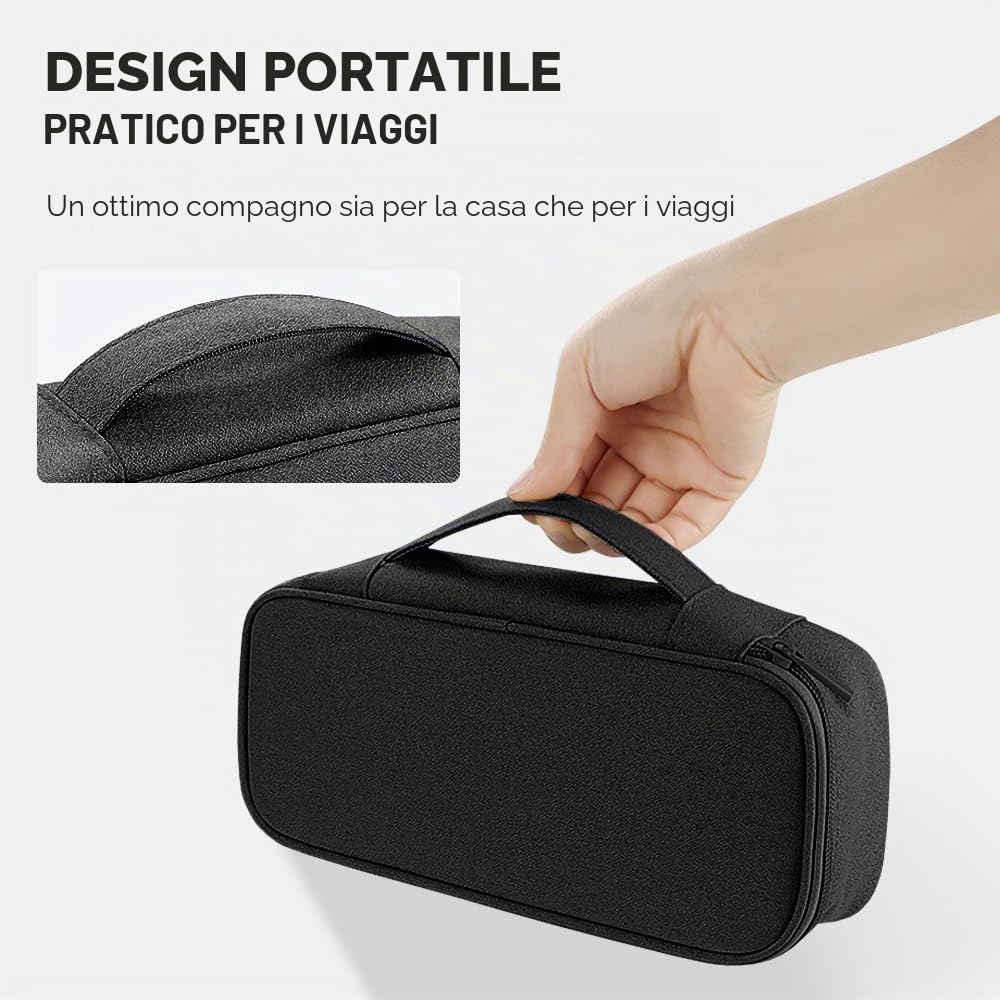 Teskyer Travel Tech Pouch - Borsa organizer portatile per cavi, accessori elettronici, custodia organizer da viaggio per caricabatterie, auricolari, power bank e hard disk, Nero , 25 x 12 x 6.5 cm