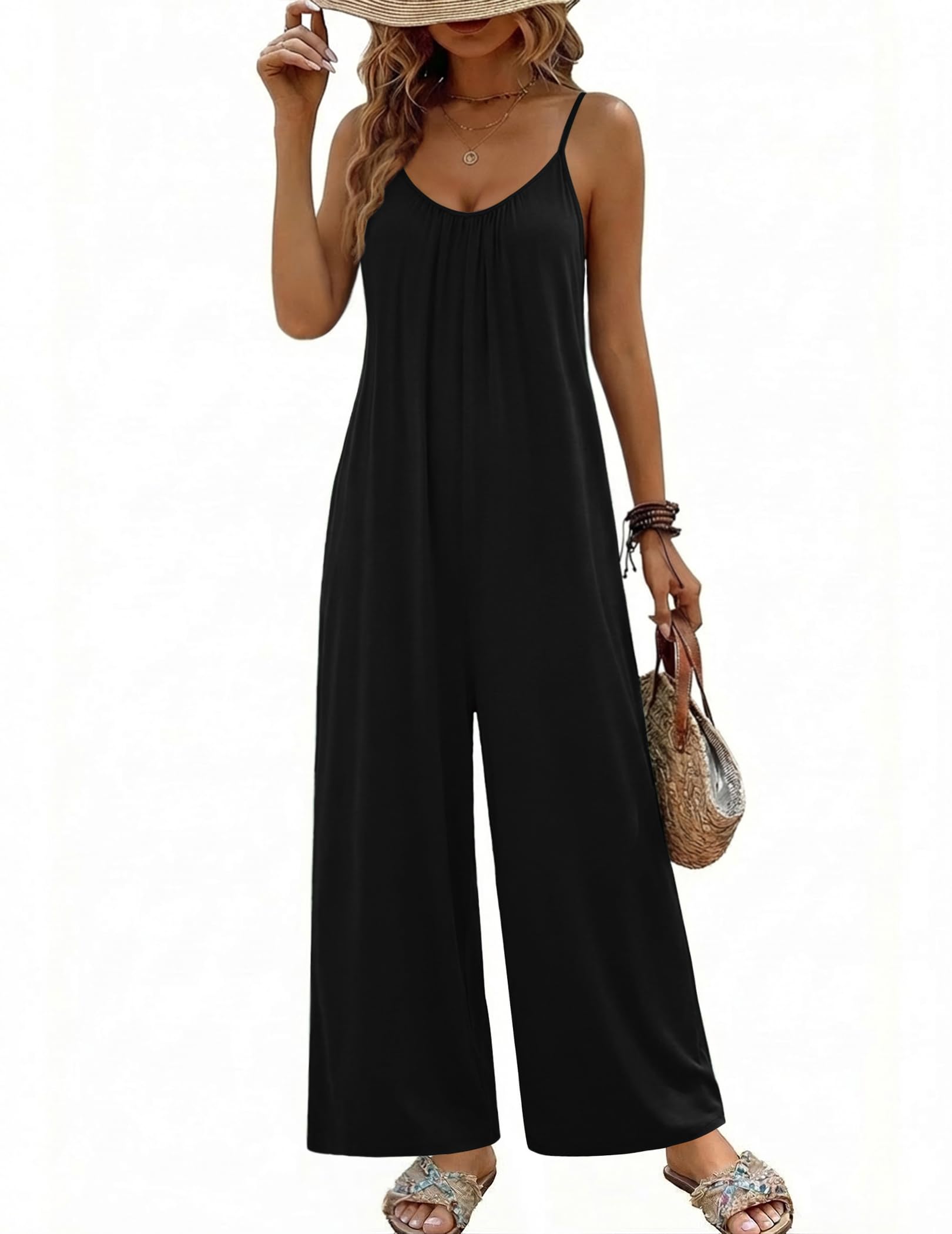 ekouaer Wide Leg Jumpsuits for Women Casual Overalls Sleeveless Vacation Outfits One Piece Boho Printed Romper with Pocket-picture-21