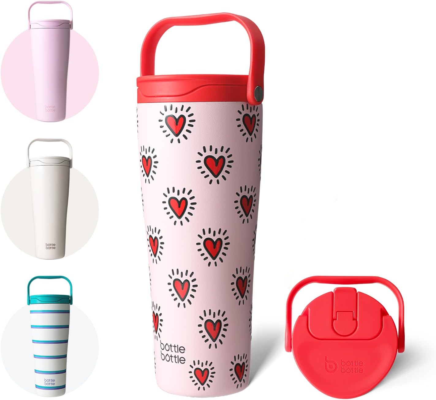 BOTTLE BOTTLE Insulated Tumbler with Handle & Straw Lid, 30oz Stainless Steel Leak-Proof Water Bottle for Hot & Cold Drinks, Add Ice Without Unscrewing, BPA-Free for Travel, Office(Heart Beats)