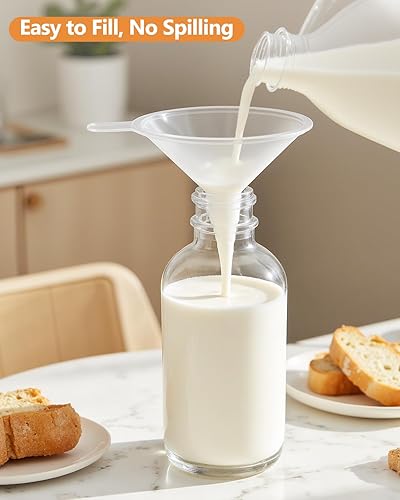 Miniatura 3 de Rionisor Botellas de vidrio pequeñas de 4 onzas con tapas y embudos, botellas redondas de vidrio Boston de 4.1 fl oz, mini botellas de viaje a