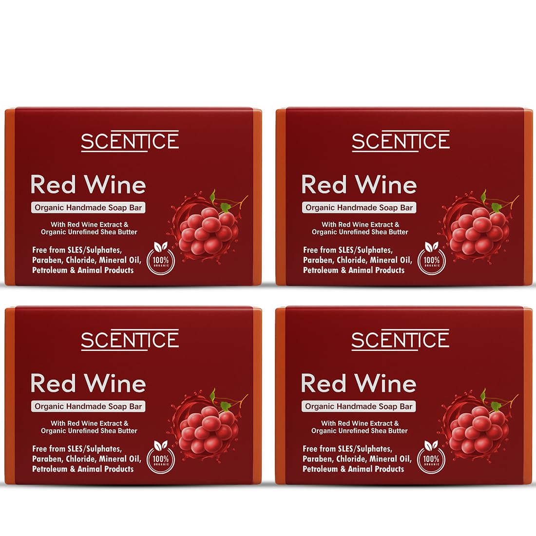 Scentice Red Wine Organic Handmade Soap | Skin Moisturizer | Natural Glow | Deep Cleanse | With Organic Shea Butter - 100gm (Set of 4)-image-13