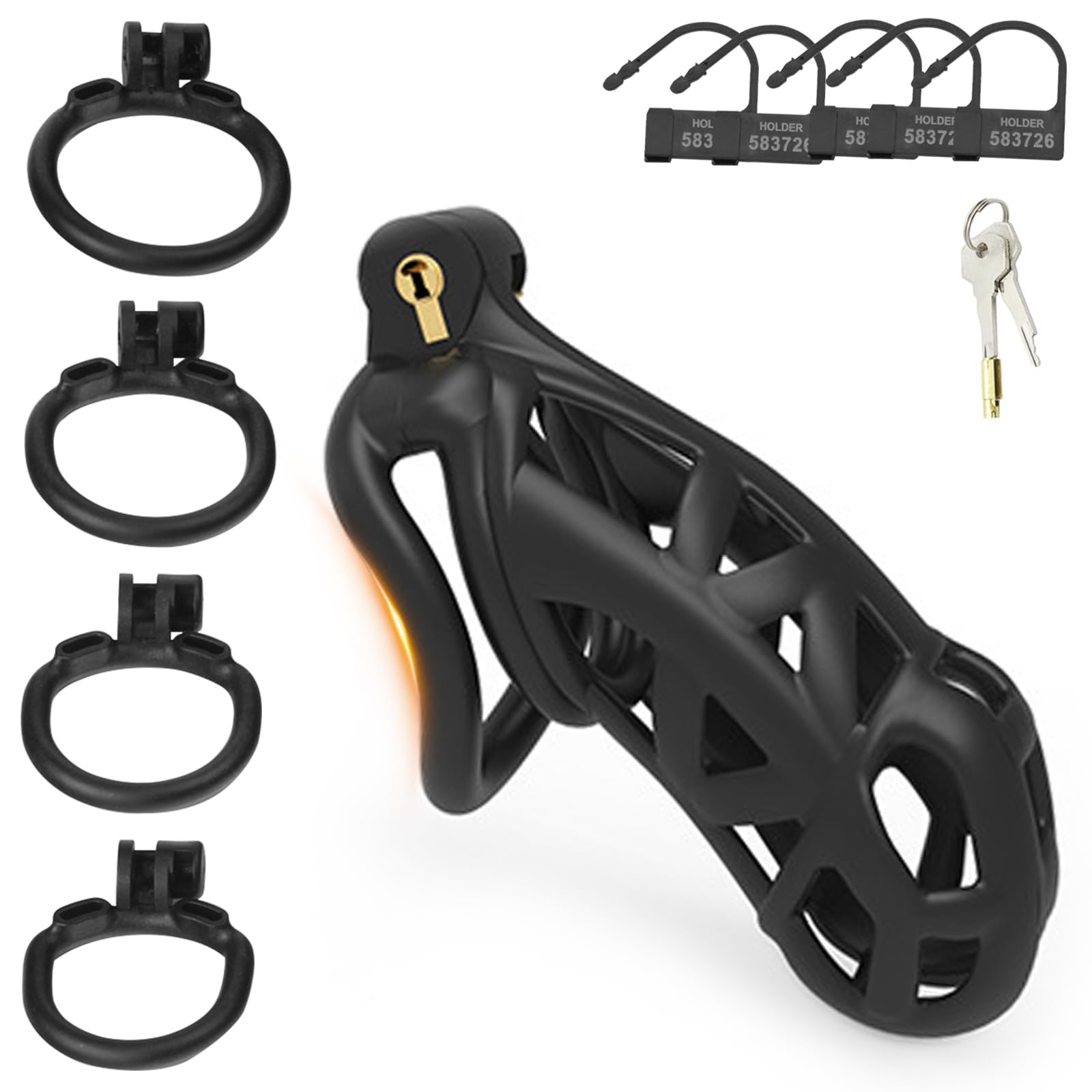 Peniskäfig,Keuschheitskäfig Herren,Chastity Cage Male,mit 4 Arc Hodenringe Penisring,Keuschheitsgürtel für Herren,Penis Käfig Keuschheitsgürtel,Cock Cage,Sex Spielzeug für die Männer (L)