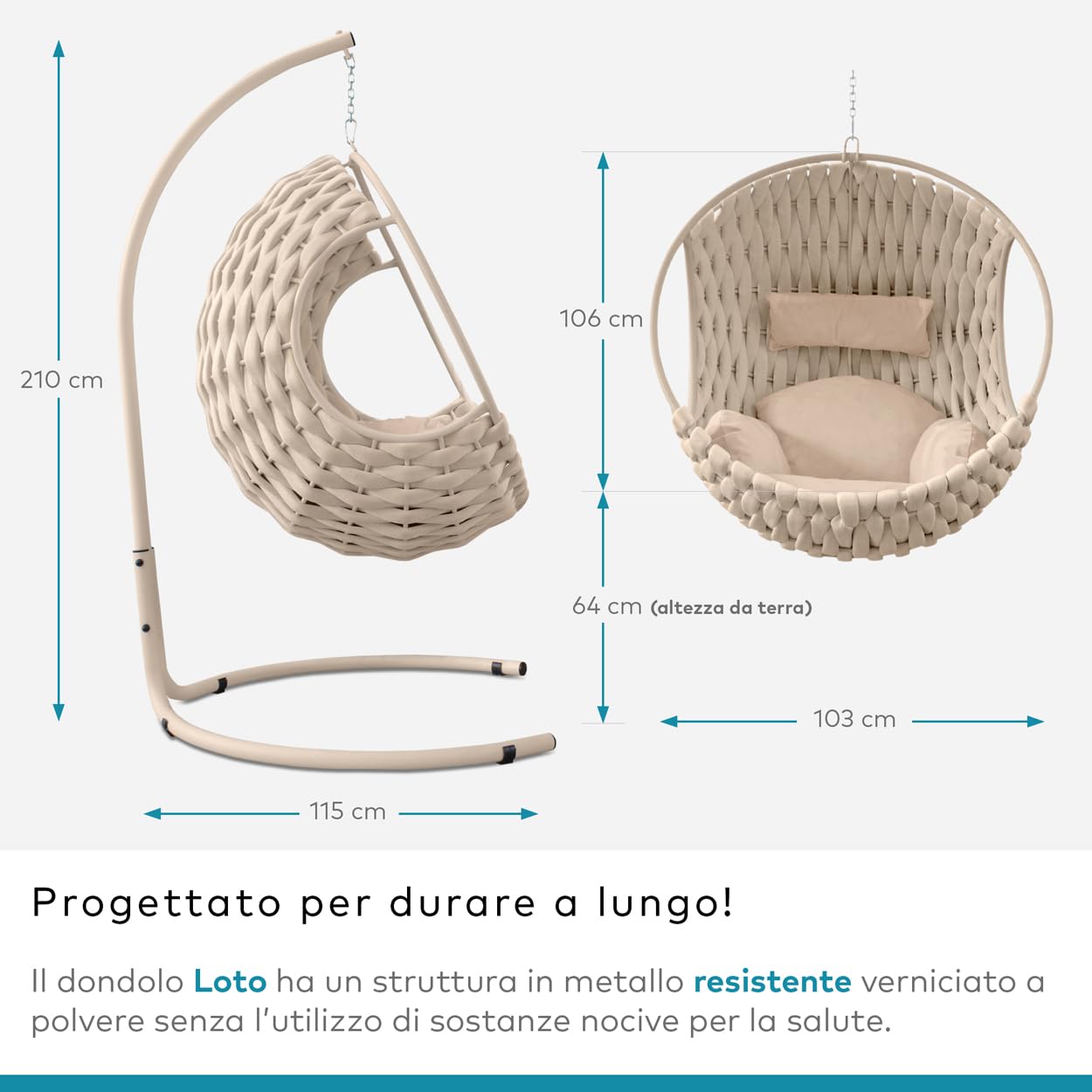 DESHOME Loto - Dondolo da giardino singolo Sedia a dondolo da esterno Poltrona sospesa da giardino Sedia sospesa da esterno Bianco