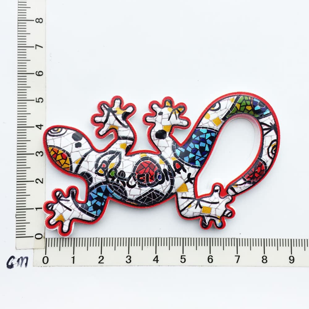 Aimant Frigo 3D Lézard Barcelone - Souvenir Espagne Fait Main, Résine, 5x10.2 Cm, Décoration Colorée