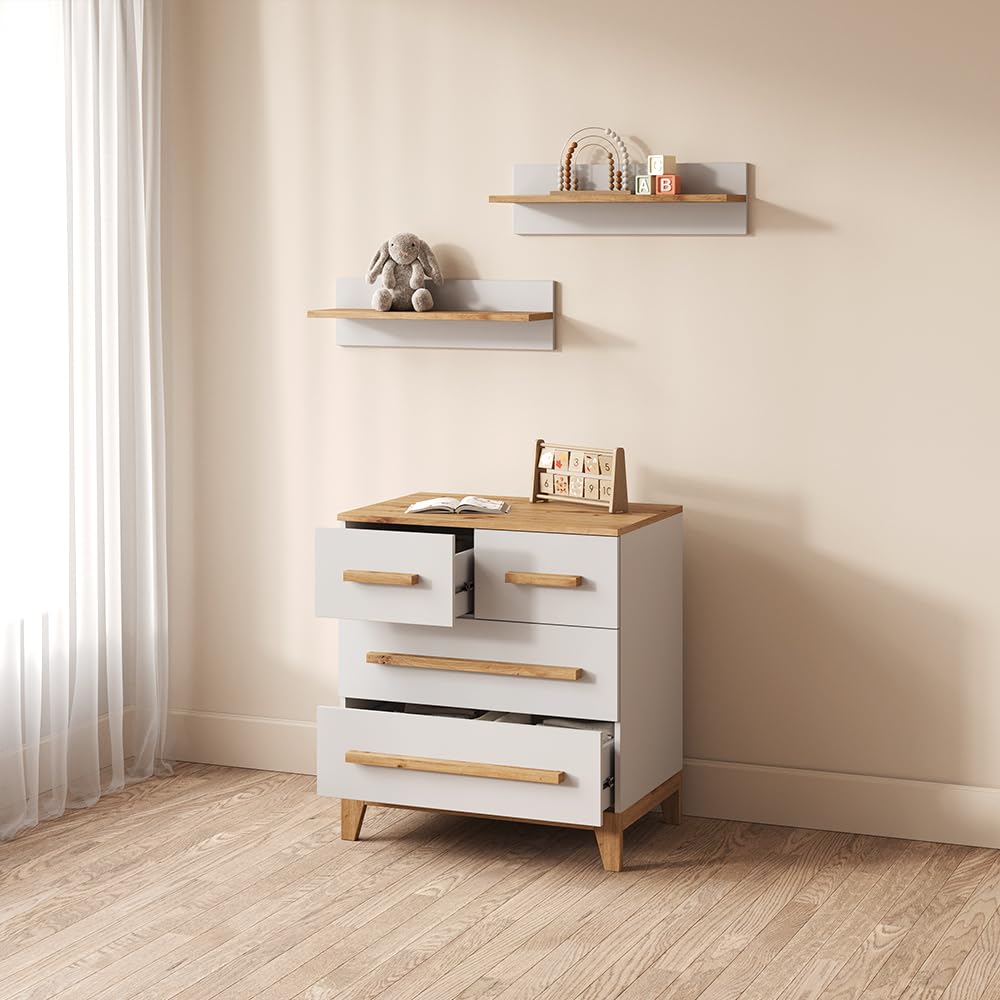 Livinity Étagère Enfant Mailo, Blanc/Artisan, 70x20cm | pour le stockage structuré des jeux et des connaissances