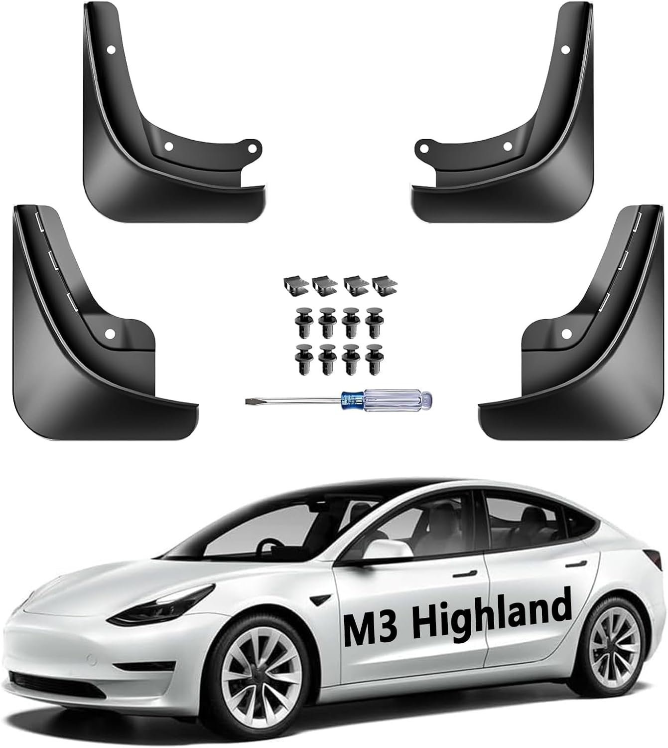 Hidden Mud Flaps For Tesla Model 3 Highland 2024 2025 2026 Refresh, Full Front & Rear Fenders No Drill No Tape Mudguards, All Weather Splash Guards Protector Guardst Standard/Premium/Performance Trims